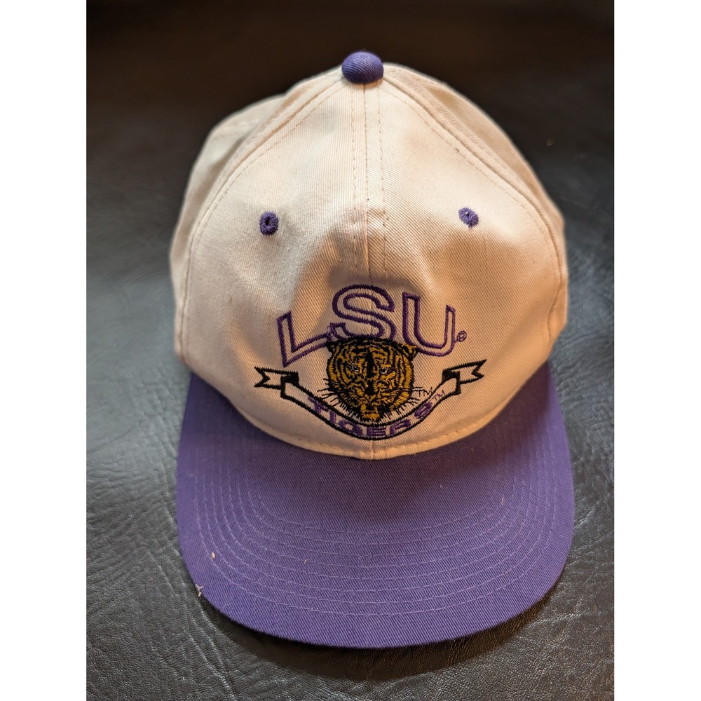 Vintage LSU Tigers Snapback Hat Signatures White Purple Two Tone NCAA Cap